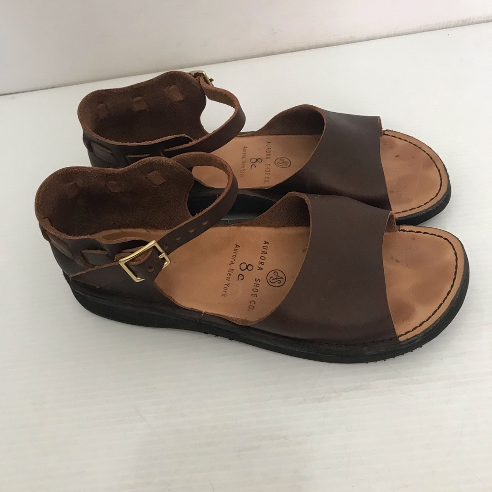 Aurora New York Women's Brown Leather Ankle-Strap Sandals Size 8
